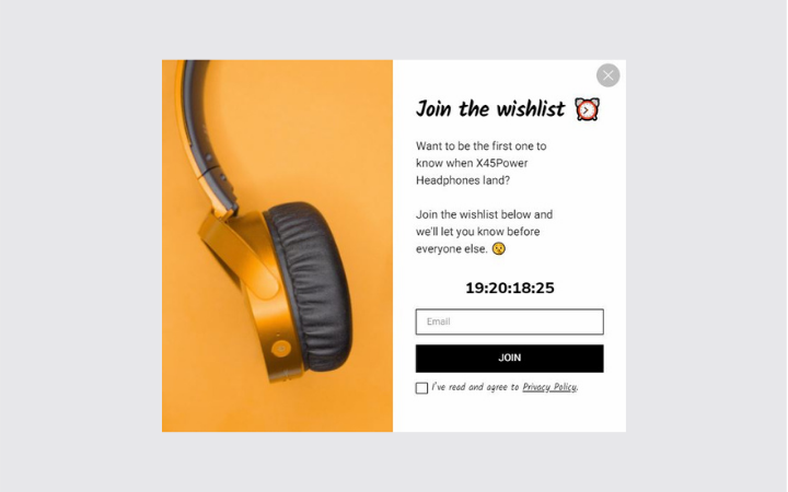 wishlist popup timer example