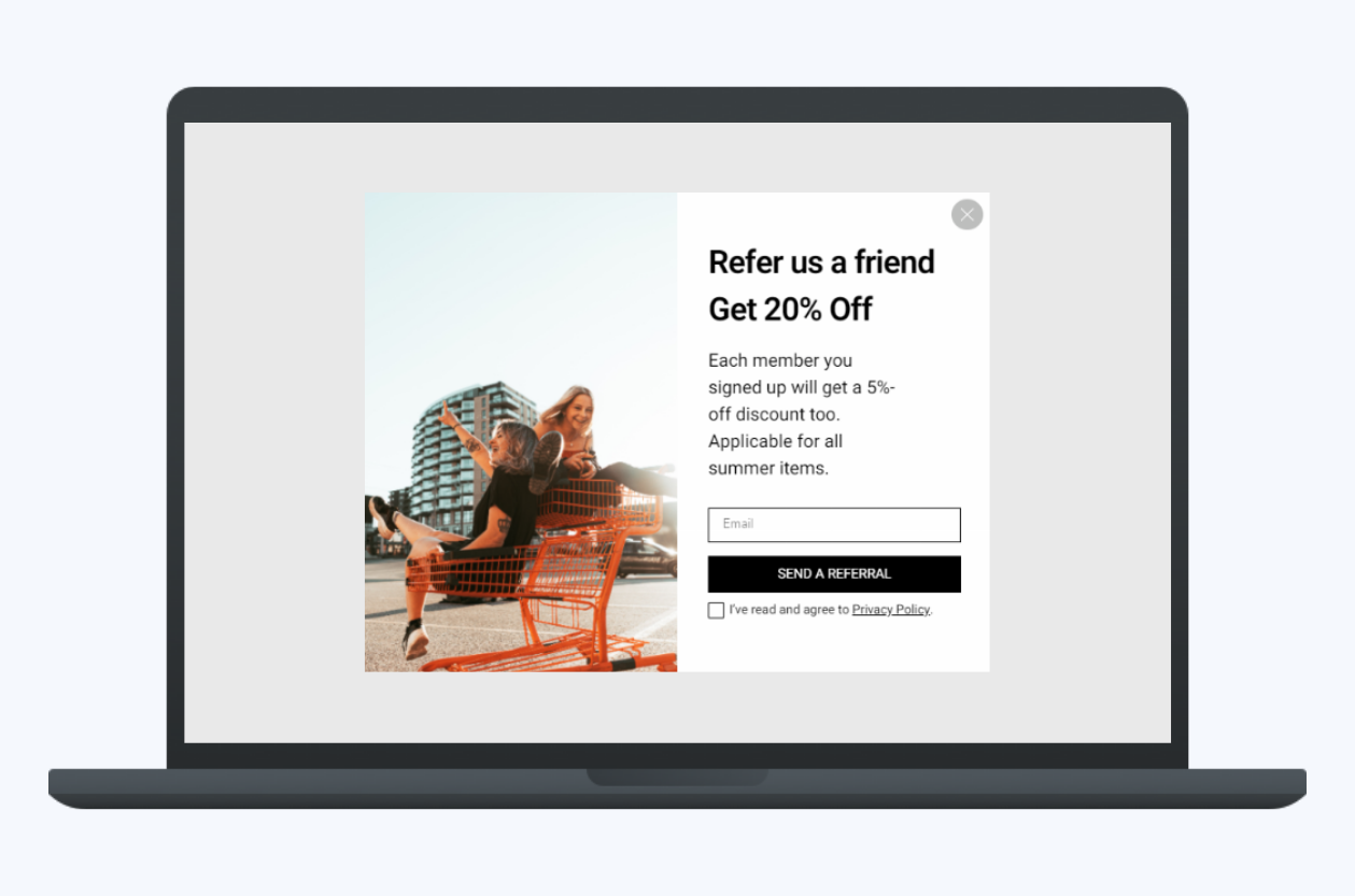 product referral popup by Popupsmart popup builder