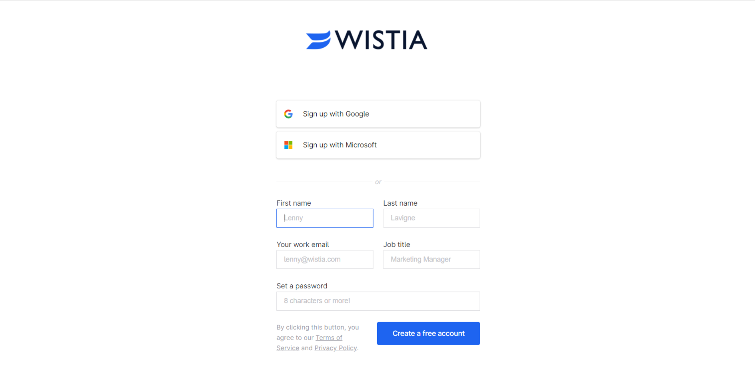 Wistia landing page form