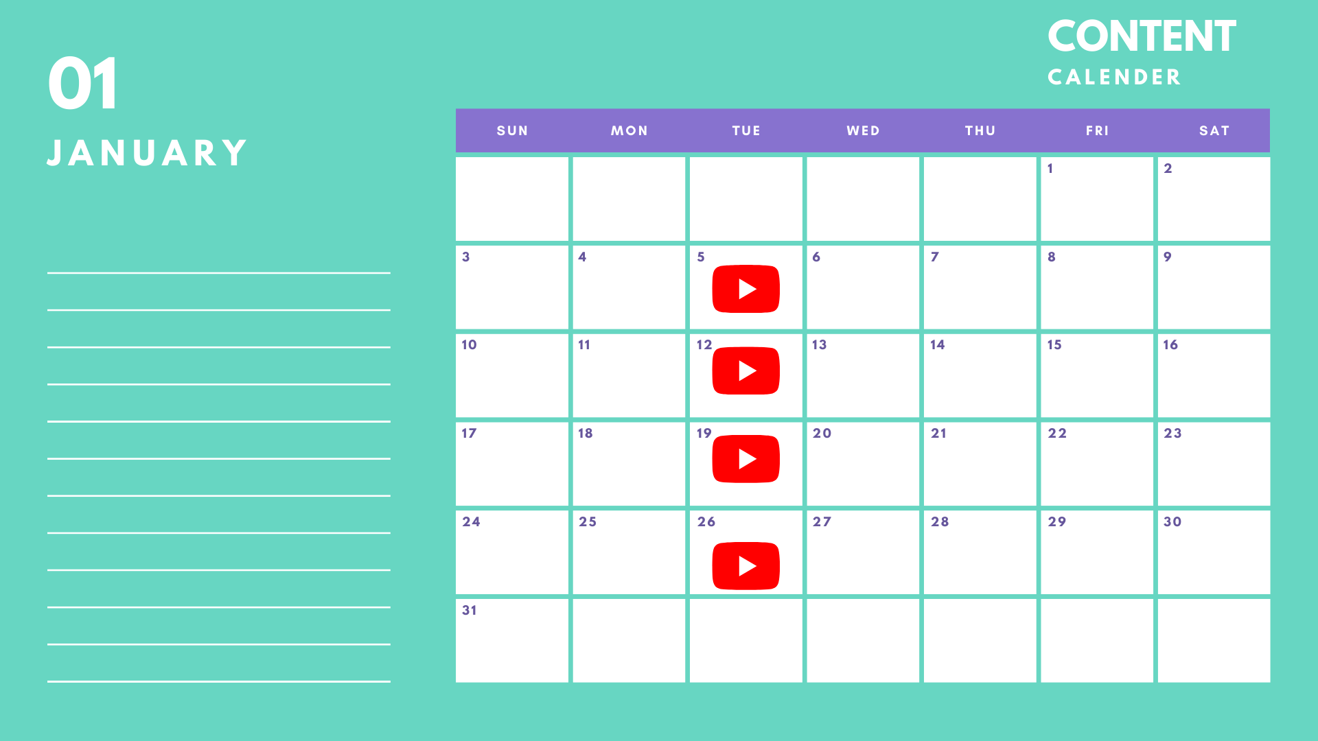 Youtube content calender