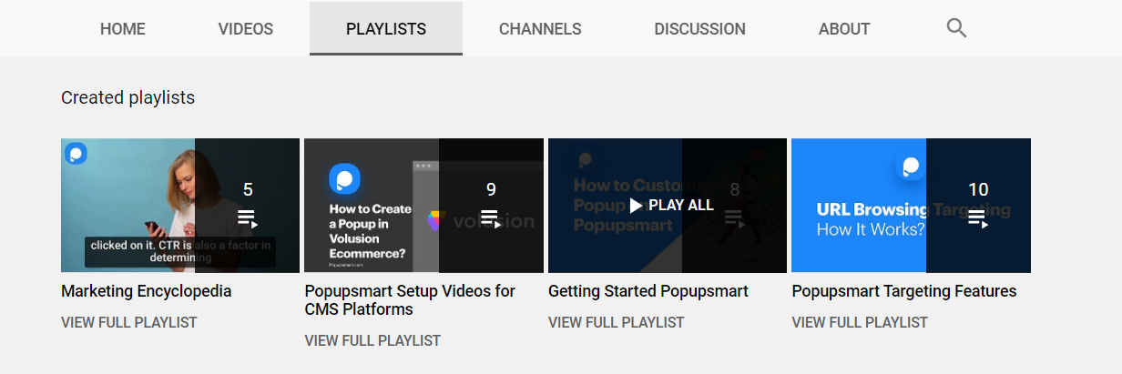 popupsmart youtube playlists