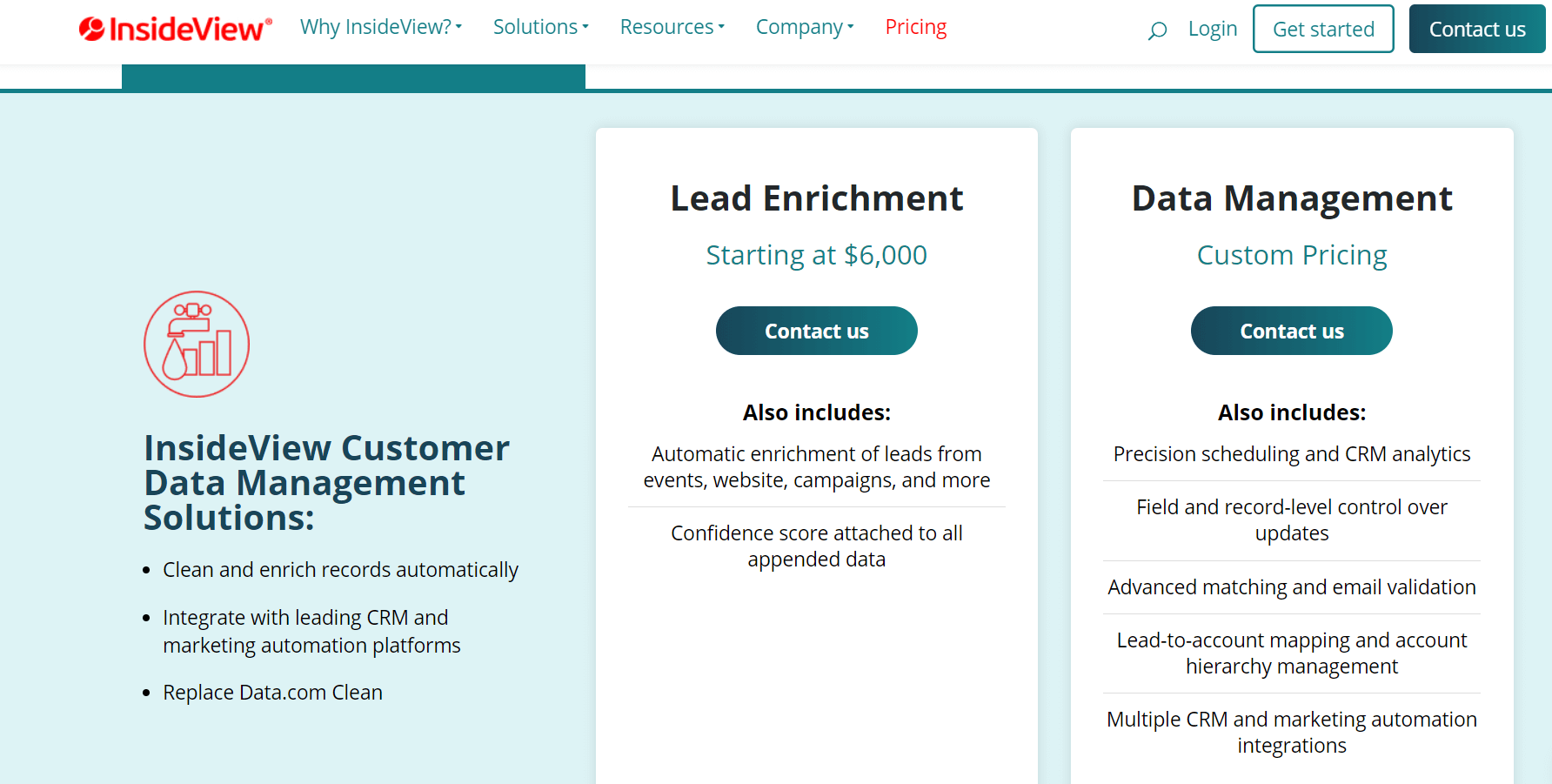 InsideView pricing page