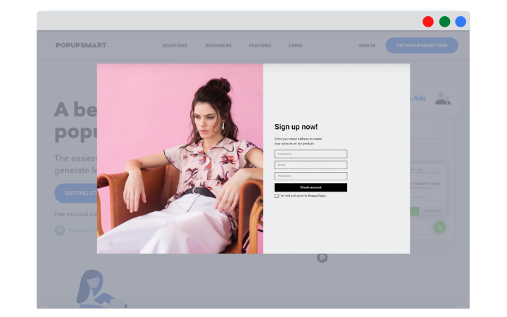 popup signup form on website