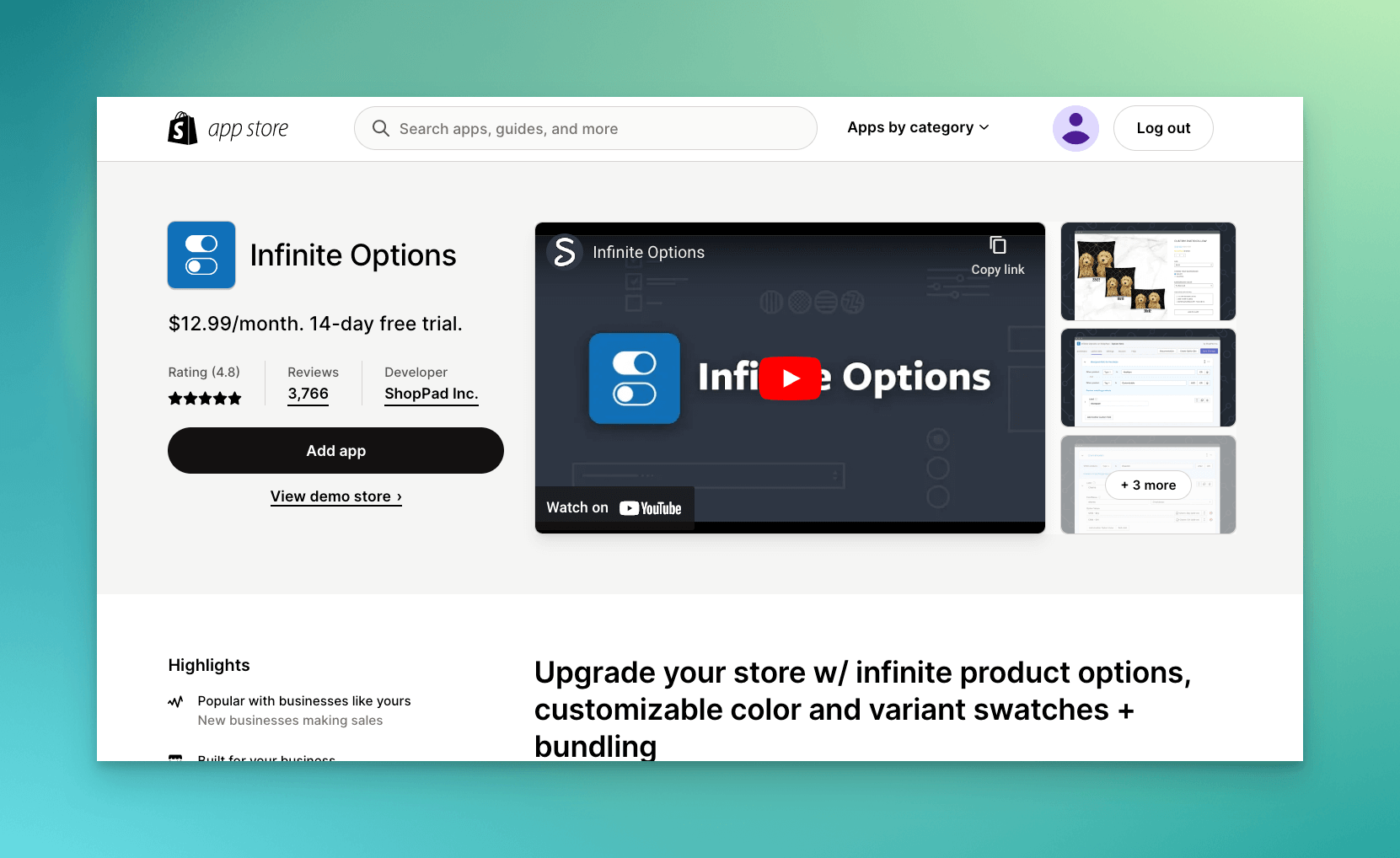 Infinite Options Shopify app