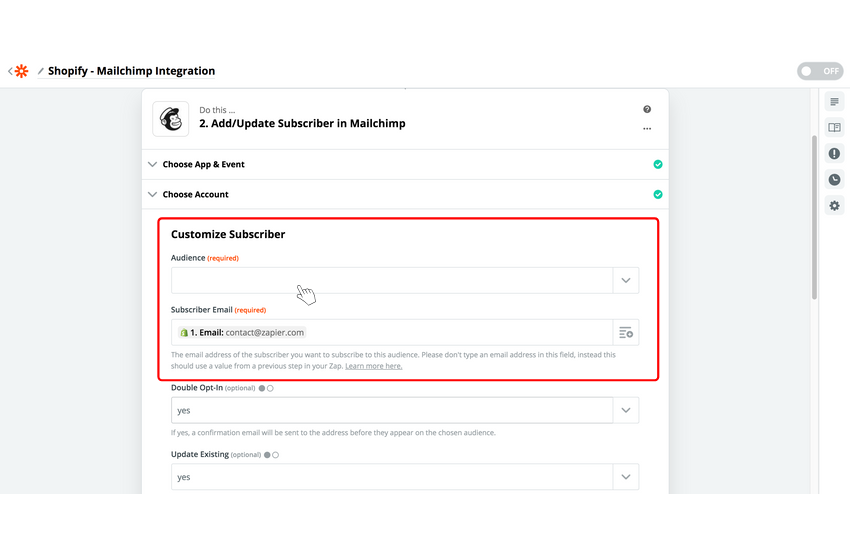 Customization settings on Zapier