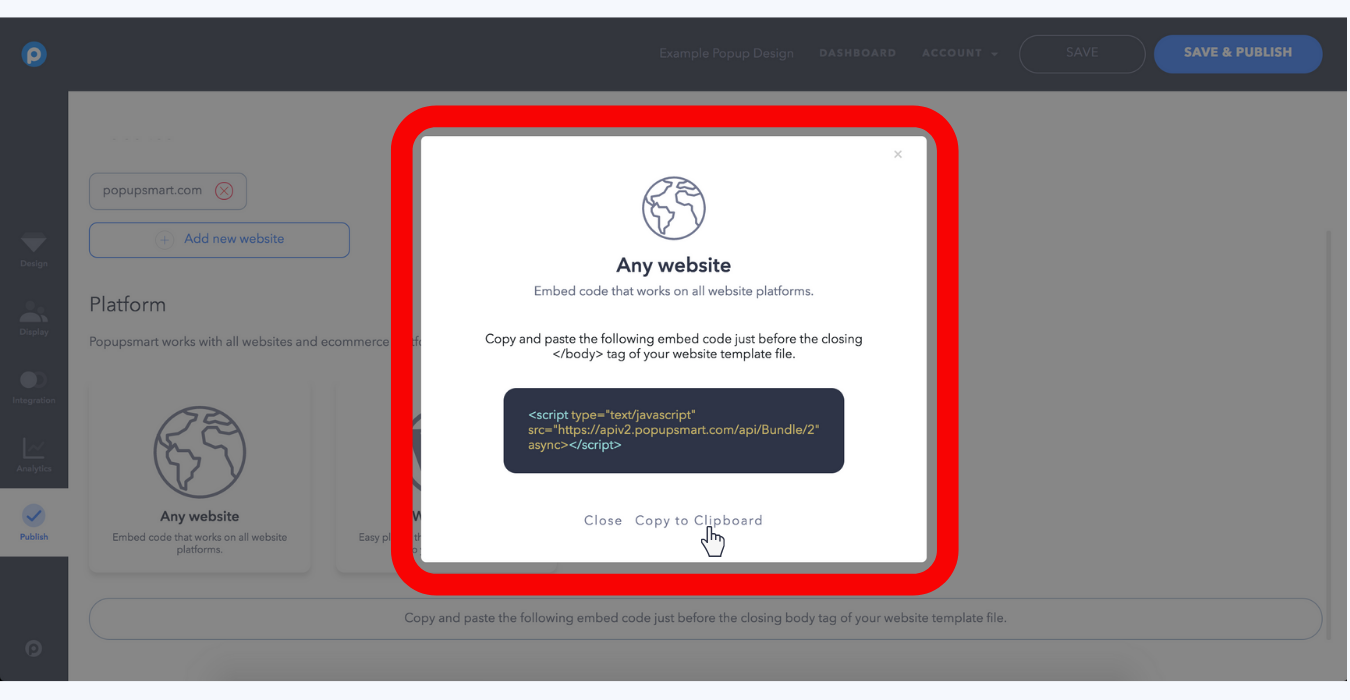 how to copy popup embed code for any websites popupsmart