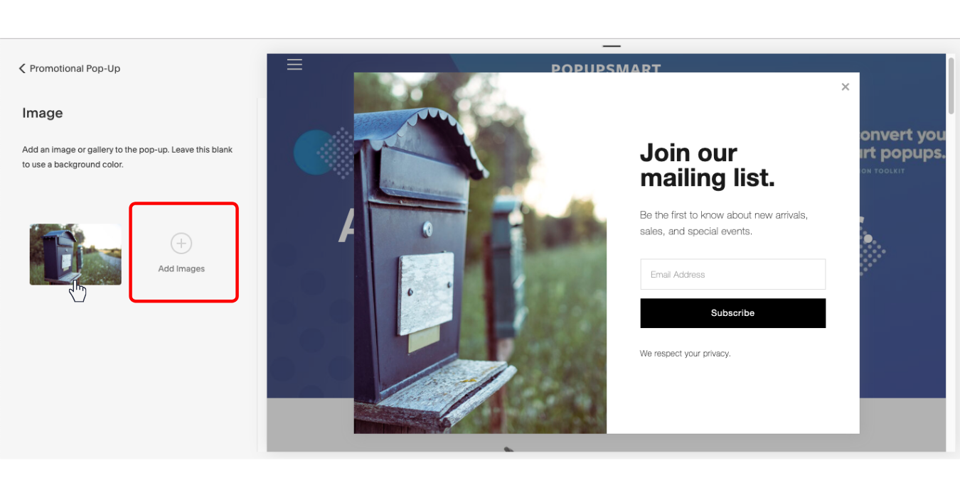 how to add an image to your squarespace popup