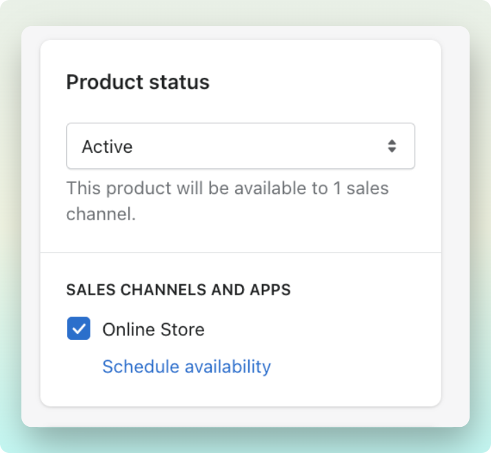 Product status section on the Shopify admin dashboar gift cards page