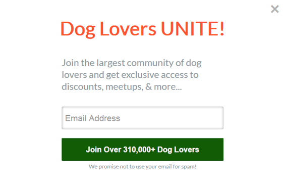 dog lovers exit intent popup example