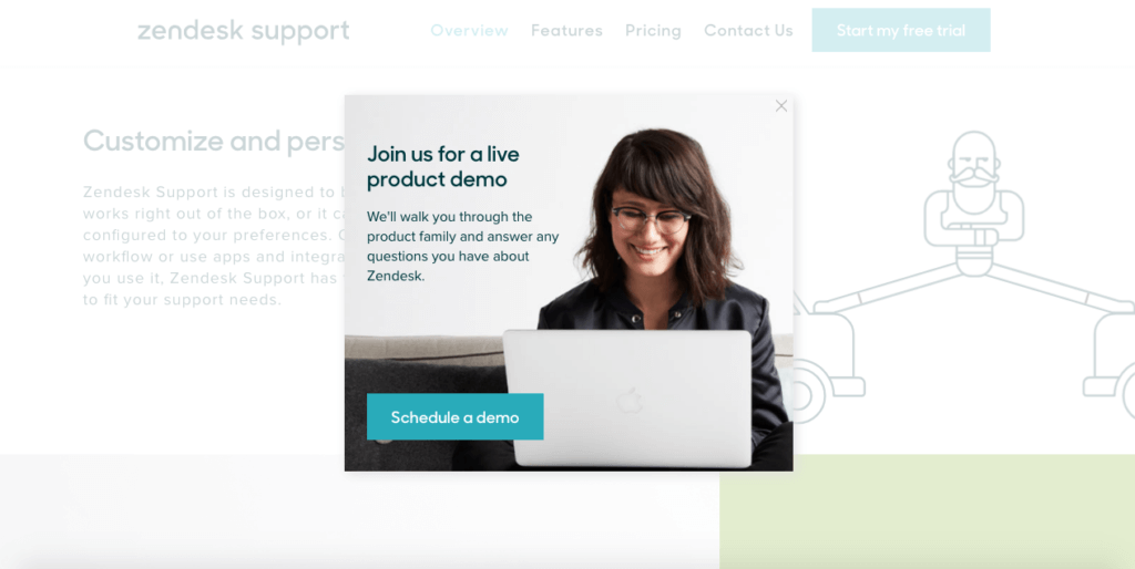 Zendesk request a demo zendesk software exit intent popup