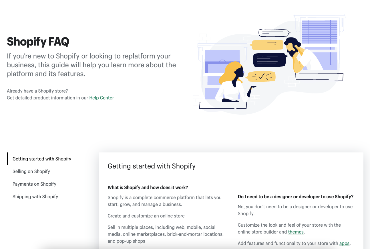 screenshot of Shopify's FAQ page