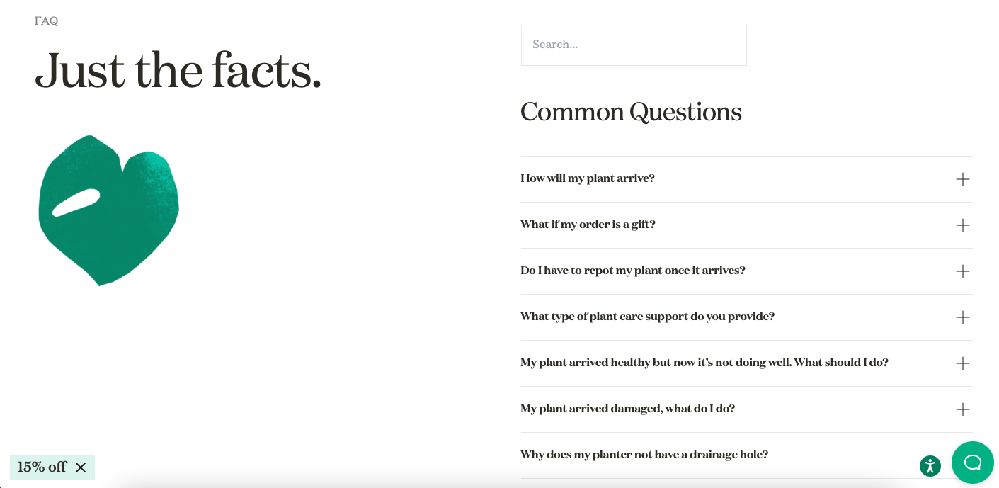 screenshot of The Sill's FAQ page