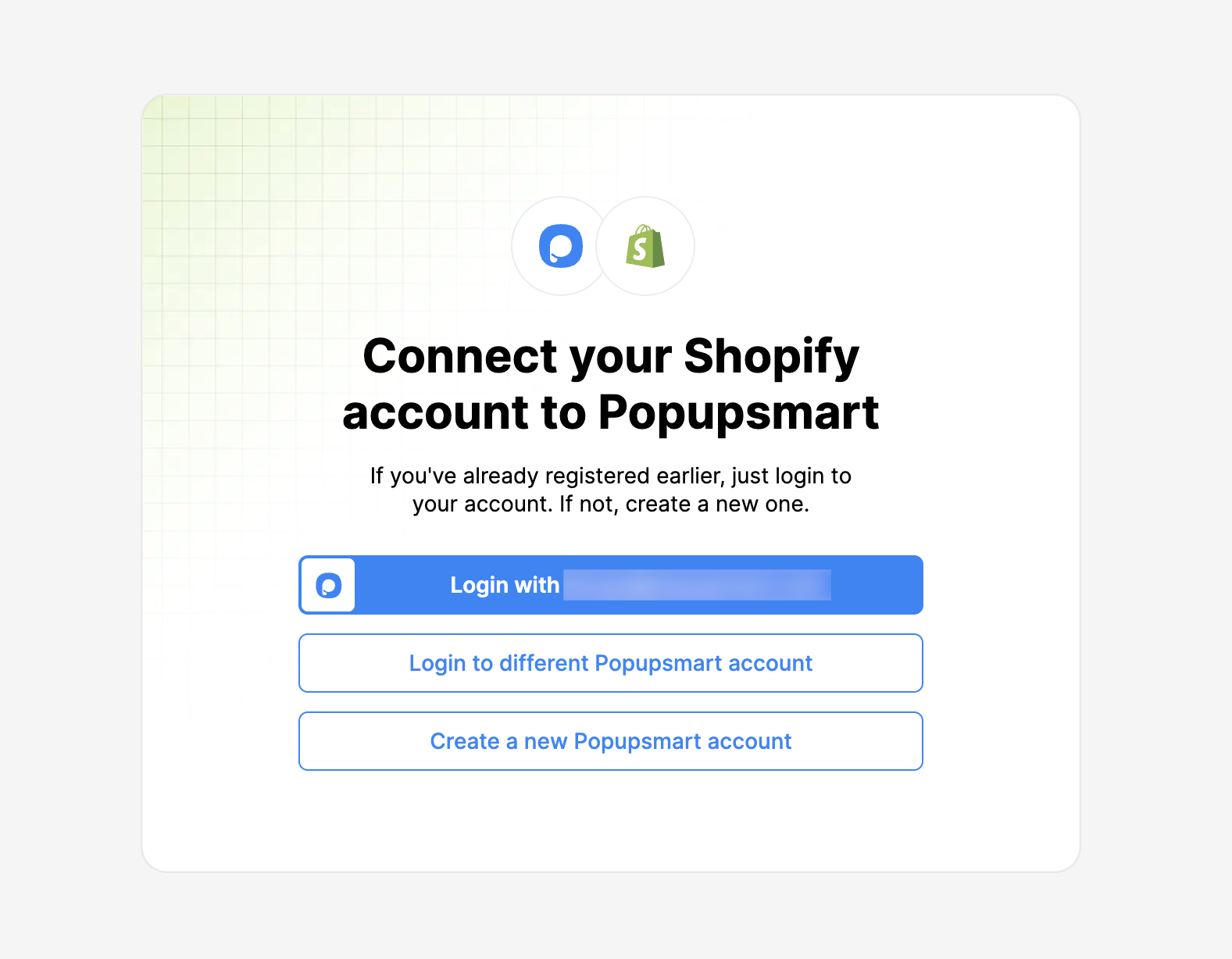 the sign-in page of Popupsmart Shopify app