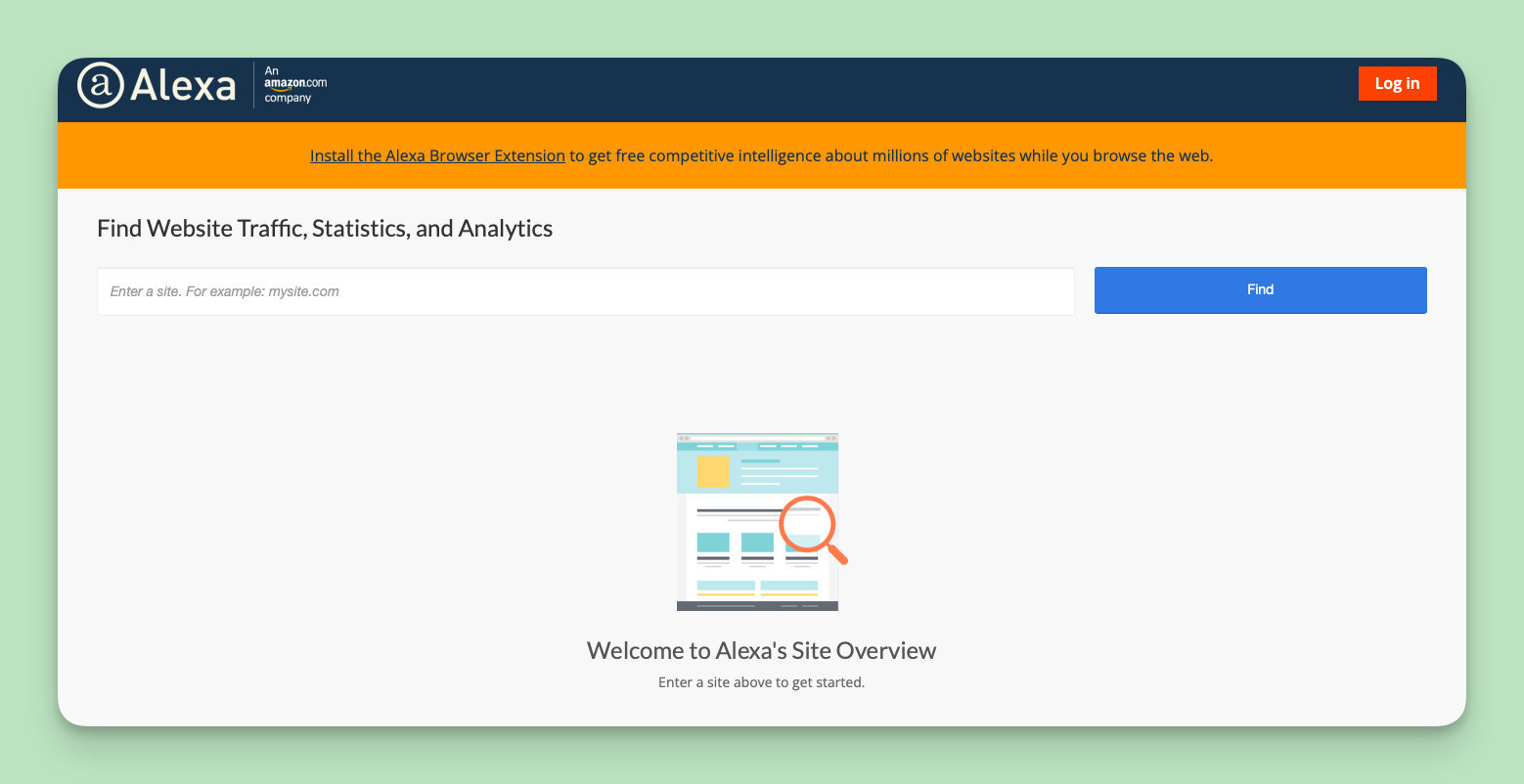 Screenshot of Alexa home page, one of the Competitor Monitoring Tools.